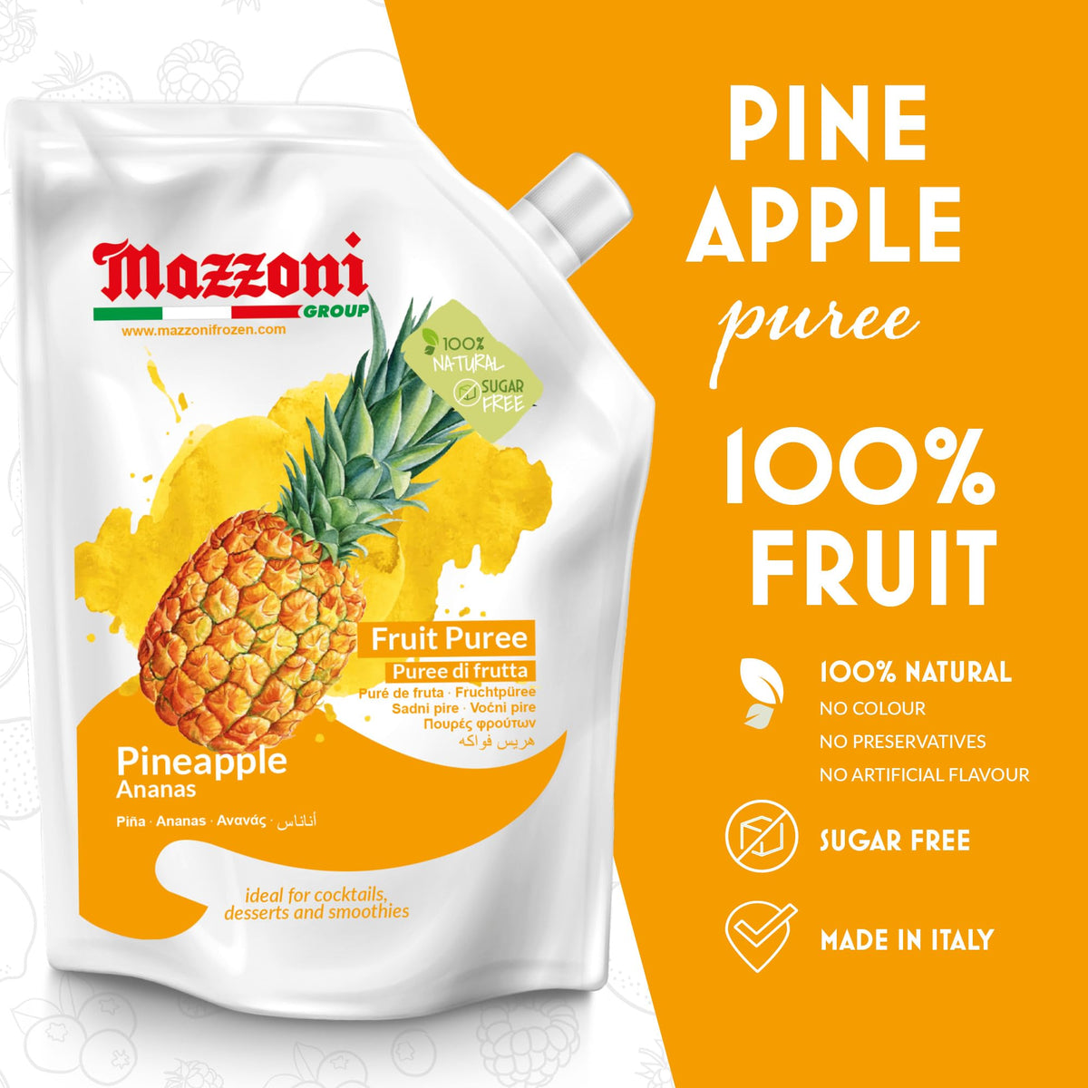 Mazzoni pineapple puree cocktail mixer ready for tropical drinks.