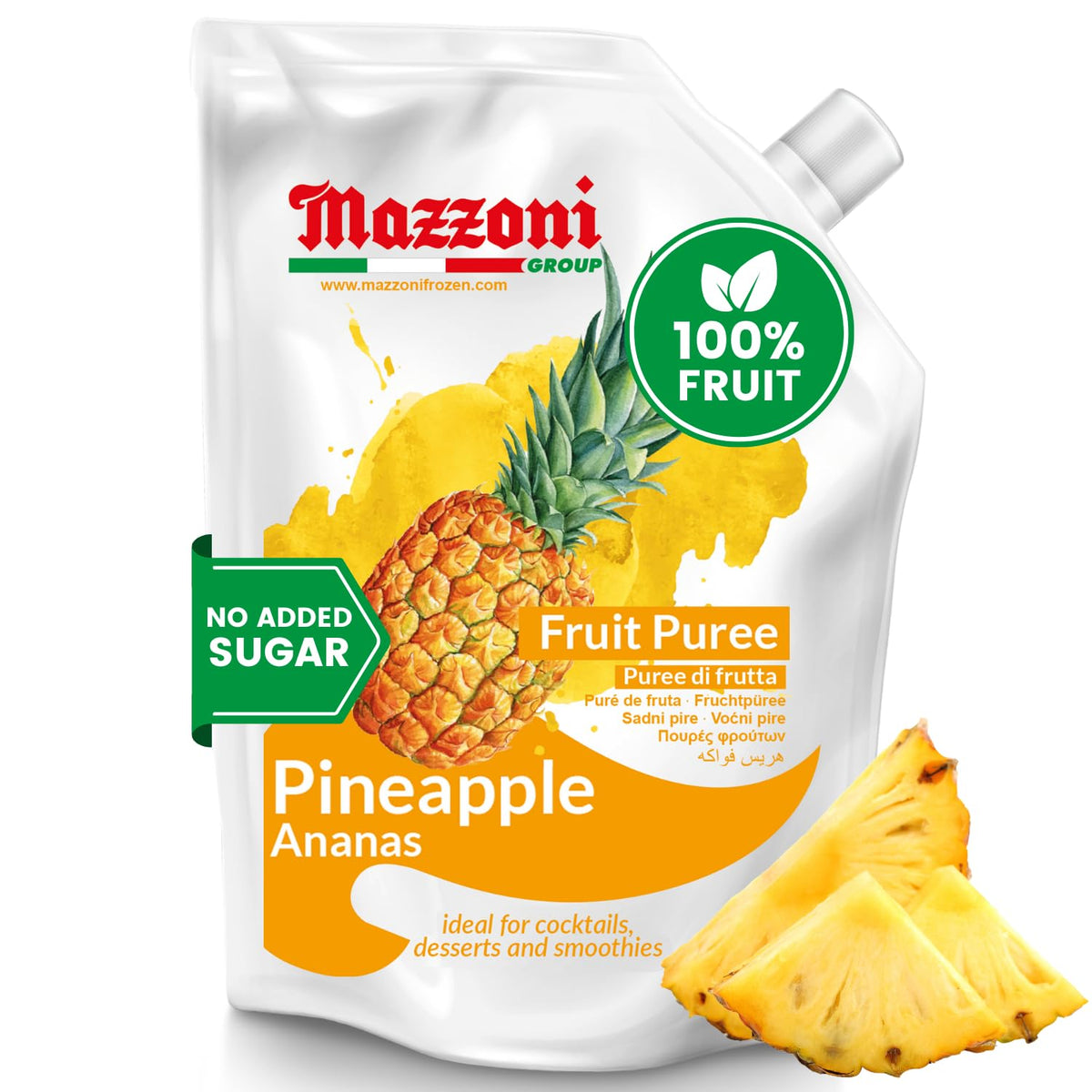 Mazzoni pineapple puree pouch for cocktails and smoothies.