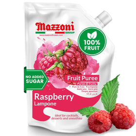 Mazzoni Raspberry Purée in a 2.2 lb pouch for convenient storage.