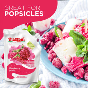 Mazzoni Raspberry Purée used as dessert sauce or glaze.