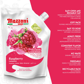 Mazzoni Raspberry Purée in pouch preserving flavor and freshness.