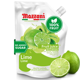 Mazzoni Real Lime Juice bottle showcases pure lime quality, ideal for fresh cocktails.