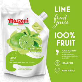 Mazzoni Real Lime Juice pouch preserves freshness for easy storage and use.