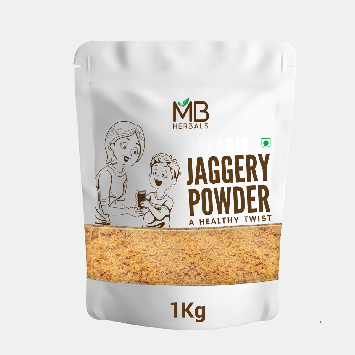 MB Herbals jaggery powder 2.2 lb packaging, raw and natural sweetness.