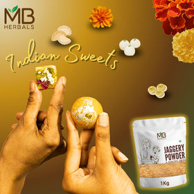 MB Herbals jaggery powder raw and unpreserved option for recipes.