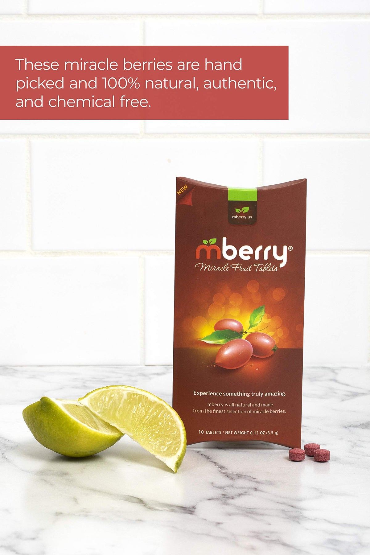 fruit-tasting setup using mberry tablets to enhance flavors
