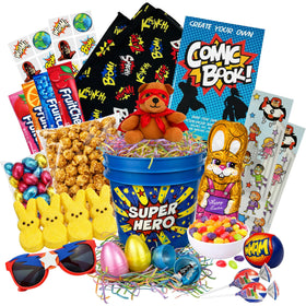 M&C Gifts superhero Easter basket with bright colors for kids' egg hunts
