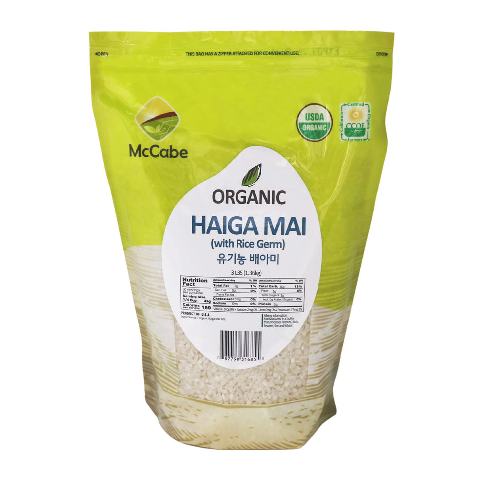 McCabe Haiga Mai Rice pack shot showing organic, fiber rich grains