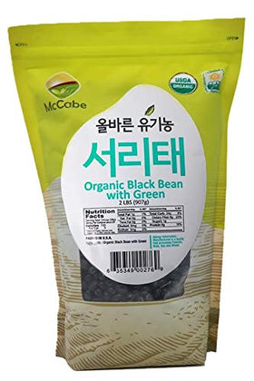 McCabe Organic Black Beans with green kernels in a dry bag, ready to soak.