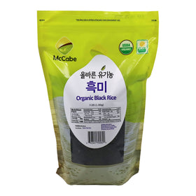 McCabe Organic Black Rice bag on counter; gluten-free and fiber-rich for meals.