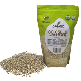 McCabe Coix Seed package displays USDA and CCOF certifications for quality.