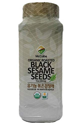 McCabe Organic roasted black sesame seeds in a jar for easy garnish