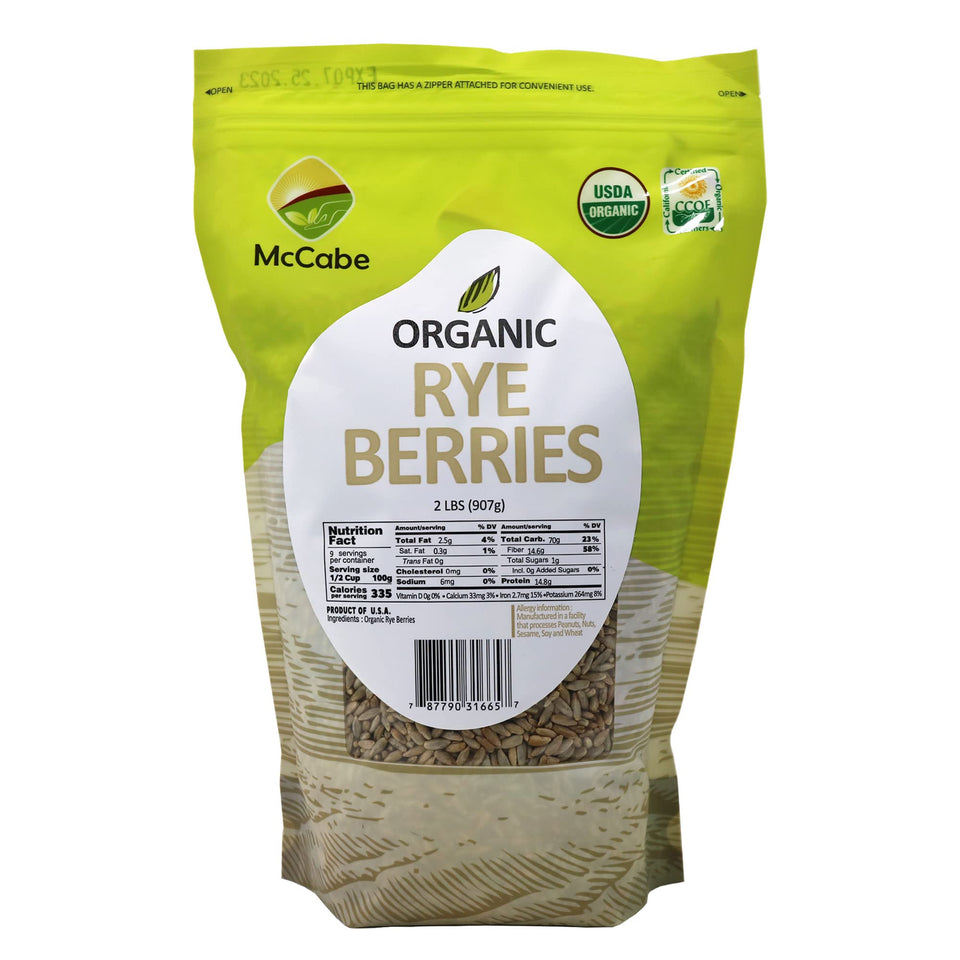 McCabe Organic Rye Berries packaging close-up for fiber-rich meals