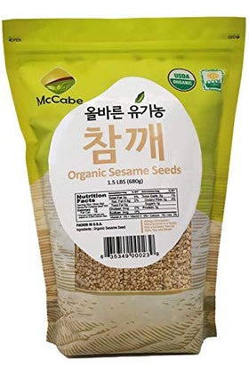 McCabe Organic sesame seeds in a pantry pouch, rich in minerals and fiber.