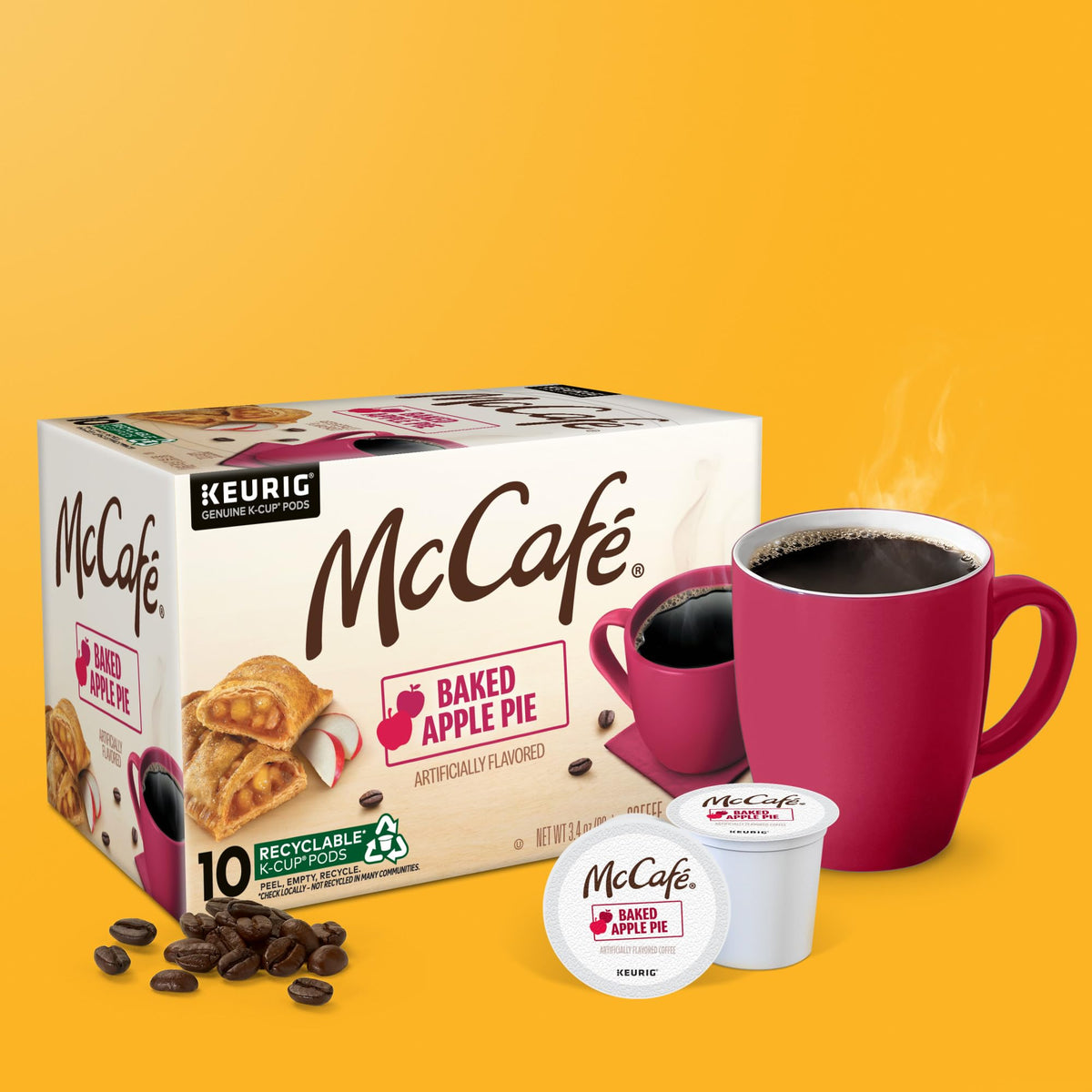 Kitchen setup with mug and warm aroma of McCafé Baked Apple Pie.