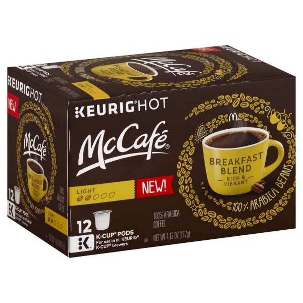 McCafé Breakfast Blend K-Cups 24-pack box, convenient single-serve for bright mornings.