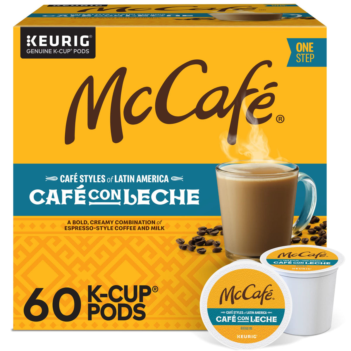 McCafé Cafe con Leche pod for Keurig provides bold flavor in a convenient single-serve cup.