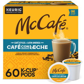 McCafé Cafe con Leche pod for Keurig provides bold flavor in a convenient single-serve cup.