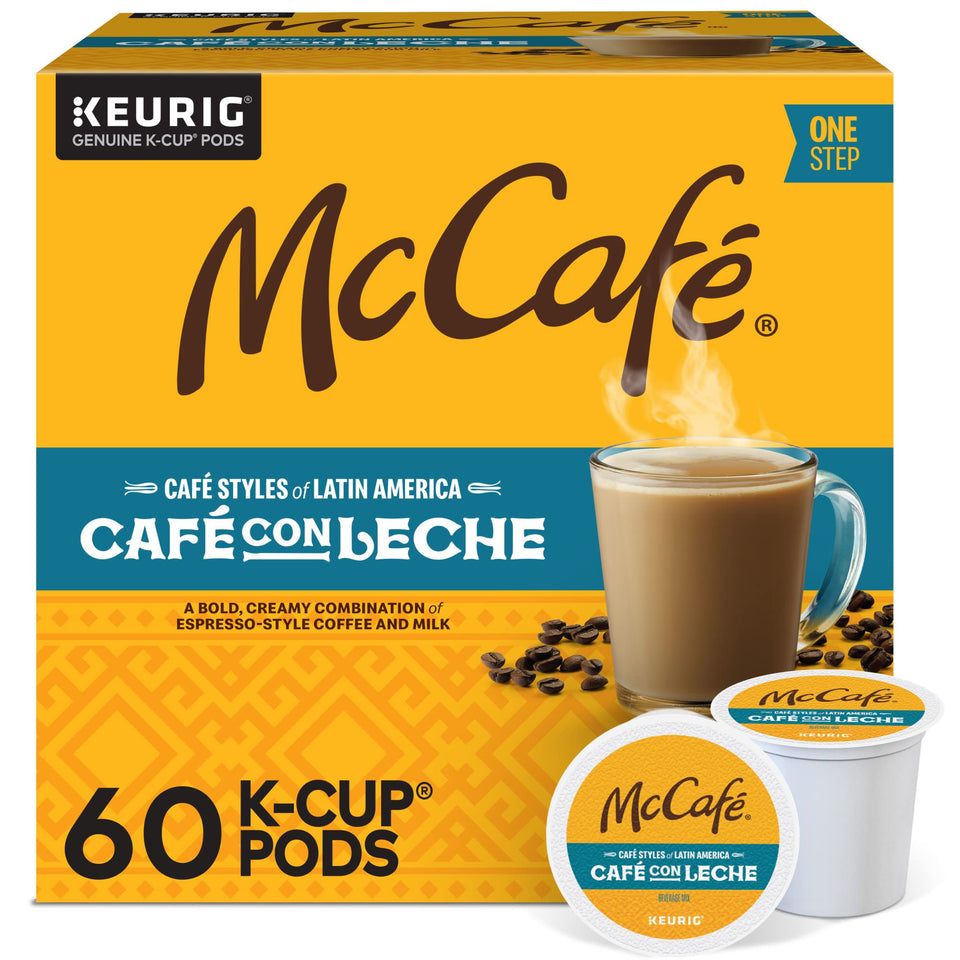 McCafé Cafe con Leche pod for Keurig provides bold flavor in a convenient single-serve cup.
