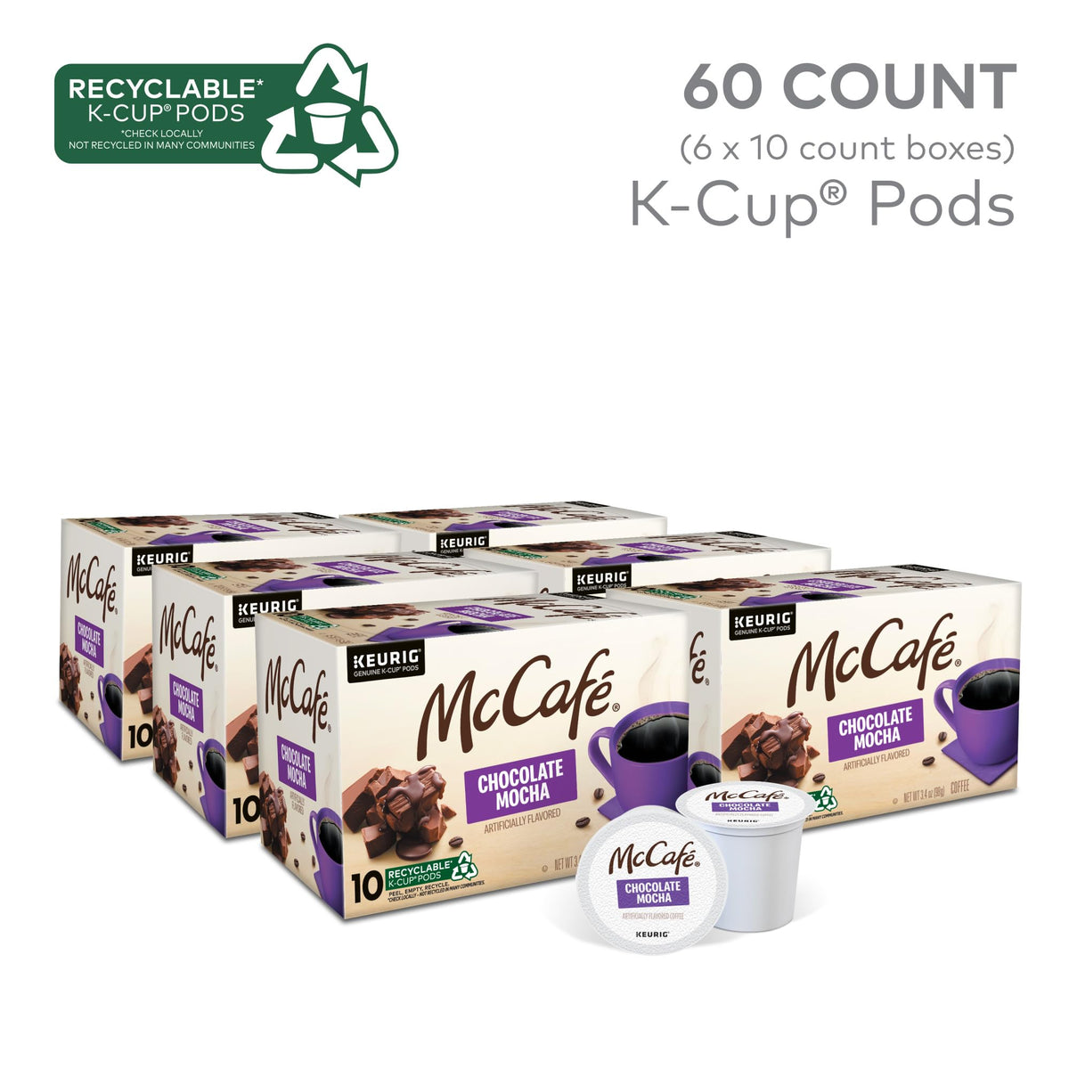 McCafé Chocolate Mocha K-Cup pack shot highlighting 60-count box for easy stocking.