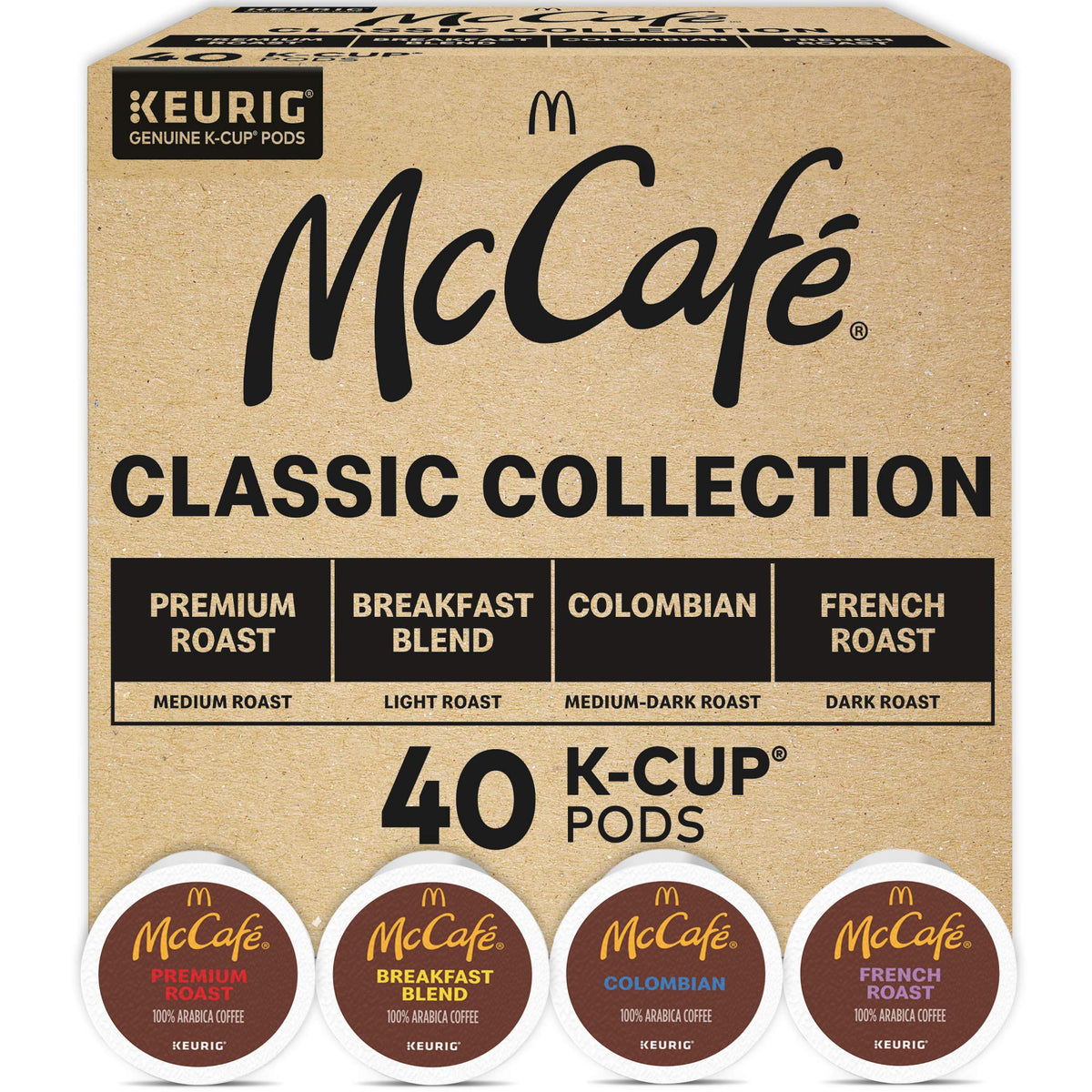 McCafé Classic Collection box displaying four blends for versatile mornings