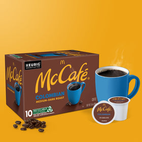 McCafé Colombian K-Cup pods origin from Colombia highlighting farm-to-cup story.
