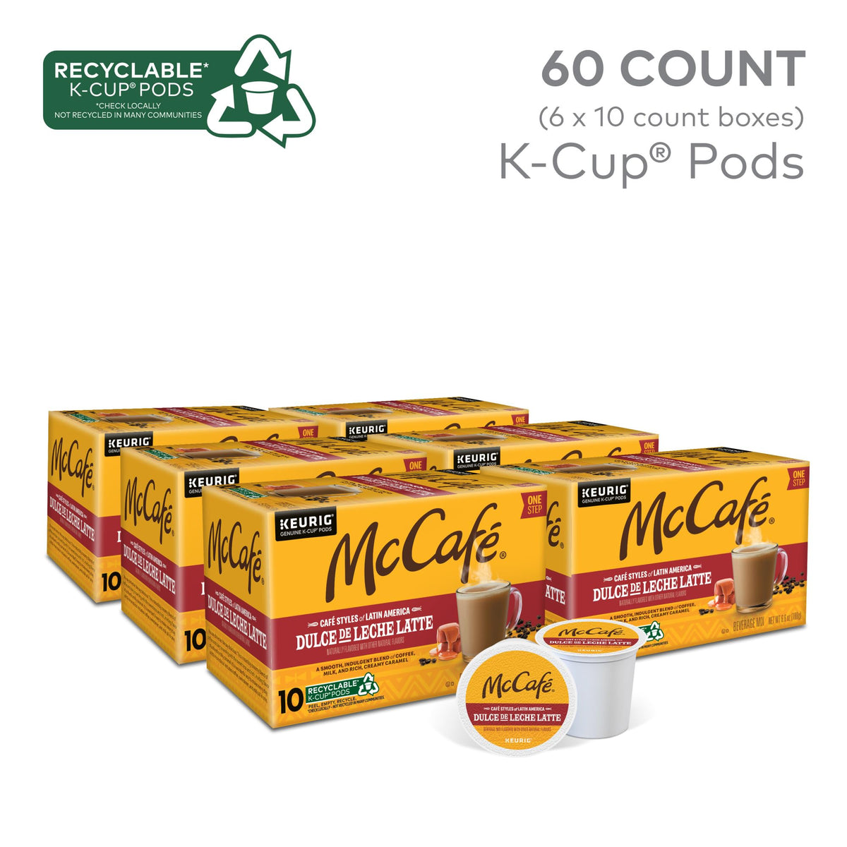 McCafé Dulce de Leche Latte cup steaming with creamy caramel aroma.
