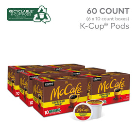 McCafe Espresso Roast 60-count packaging for convenient home brewing.