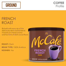 McCafé French Roast coffee beans close-up showing rich color and aroma.