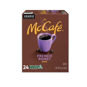 Close-up of McCafe packaging highlighting rich dark roast.