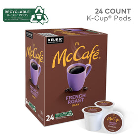McCafe K-Cup pod in a steaming cup.