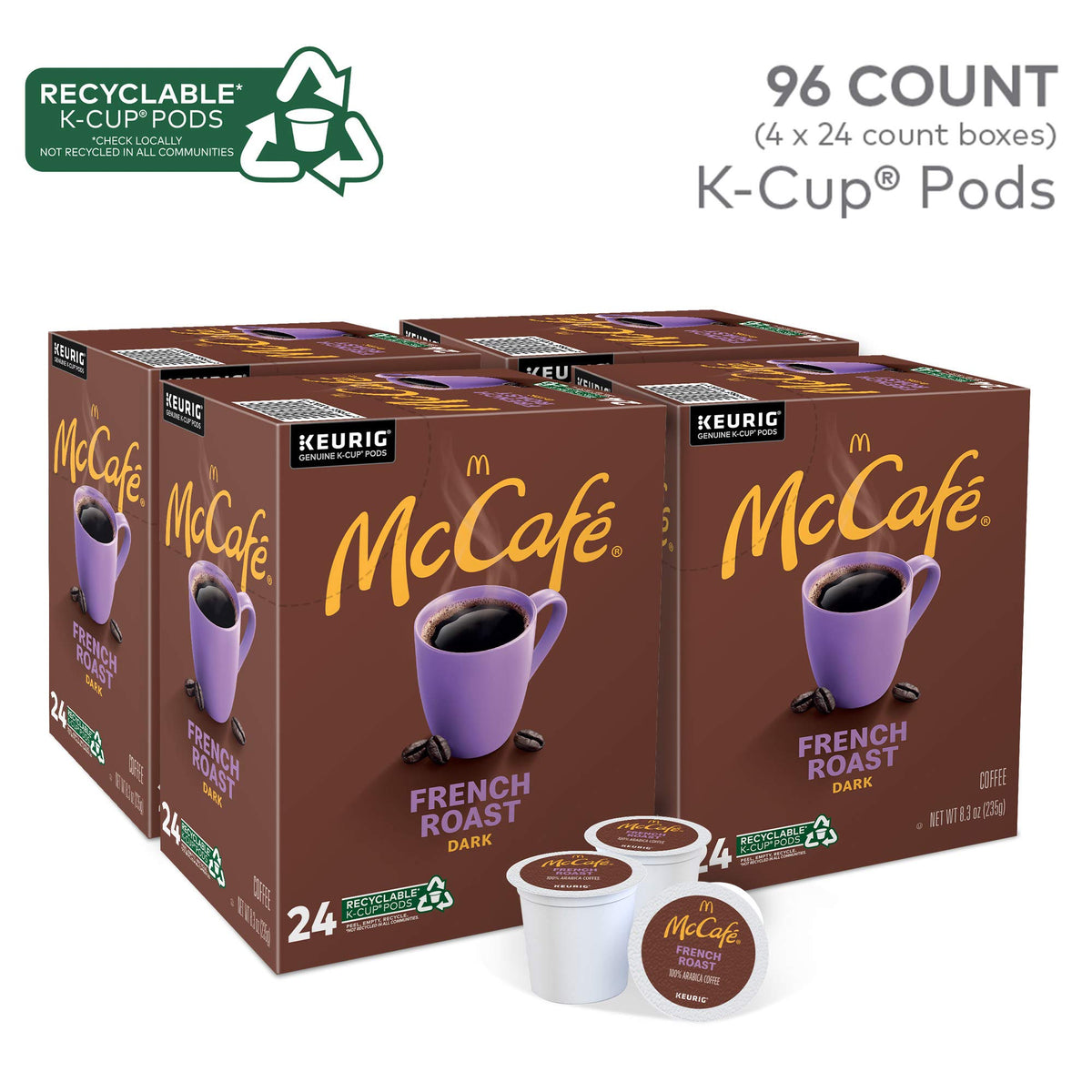 McCafé French Roast K-Cup pods with Arabica beans signaling premium flavor