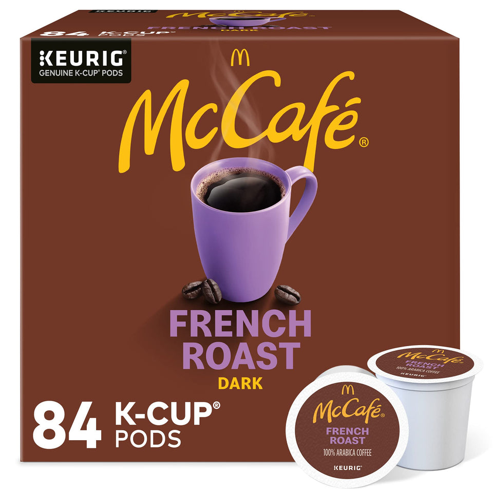 McCafe French Roast K-Cup pods with dark roast aroma for bold mornings