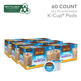 Close-up of McCafe Iced Hazelnut Latte K-Cup pod highlighting convenient single-serve flavor