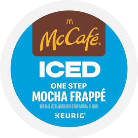McCafé ICED Mocha Frappé glass with ice highlighting creamy chocolatey taste