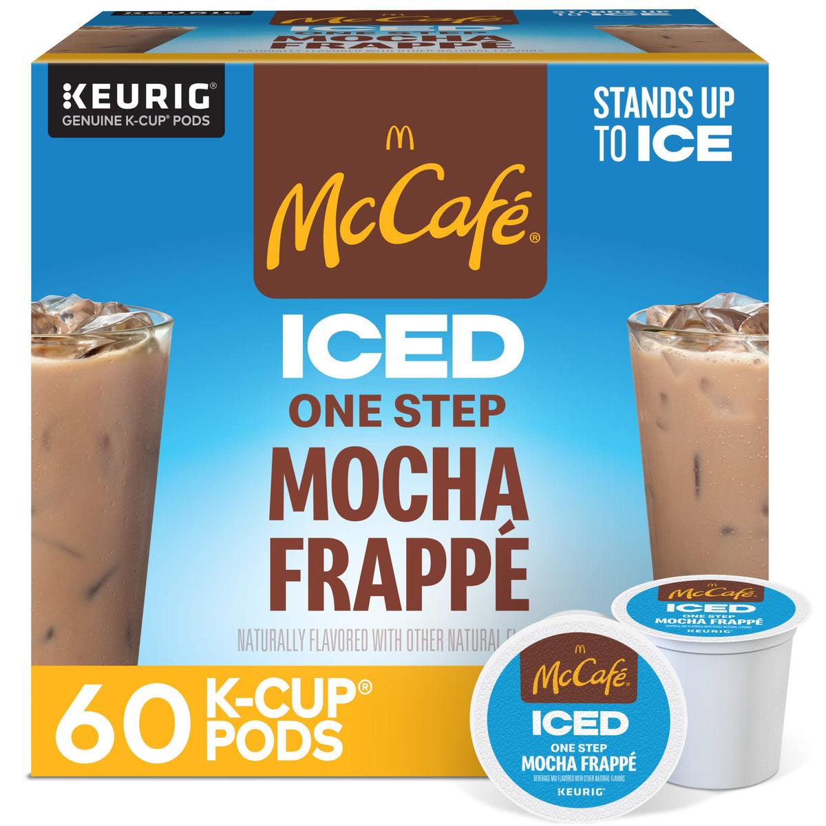 McCafé Iced One Step Mocha Frappé packaging for home use and six-pack convenience