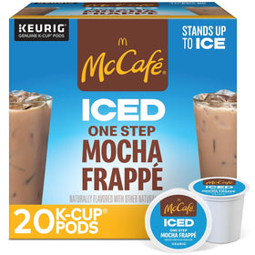 McCafé ICED One Step Mocha Frappé pod close-up showing rich flavor