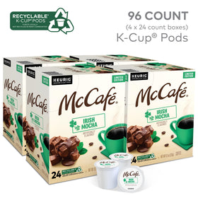 Steaming McCafé Irish Mocha cup with minty chocolate aroma