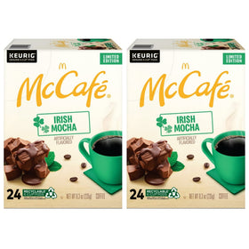 McCafé Irish Mocha K-Cups in a two-box pack for Keurig brewing.