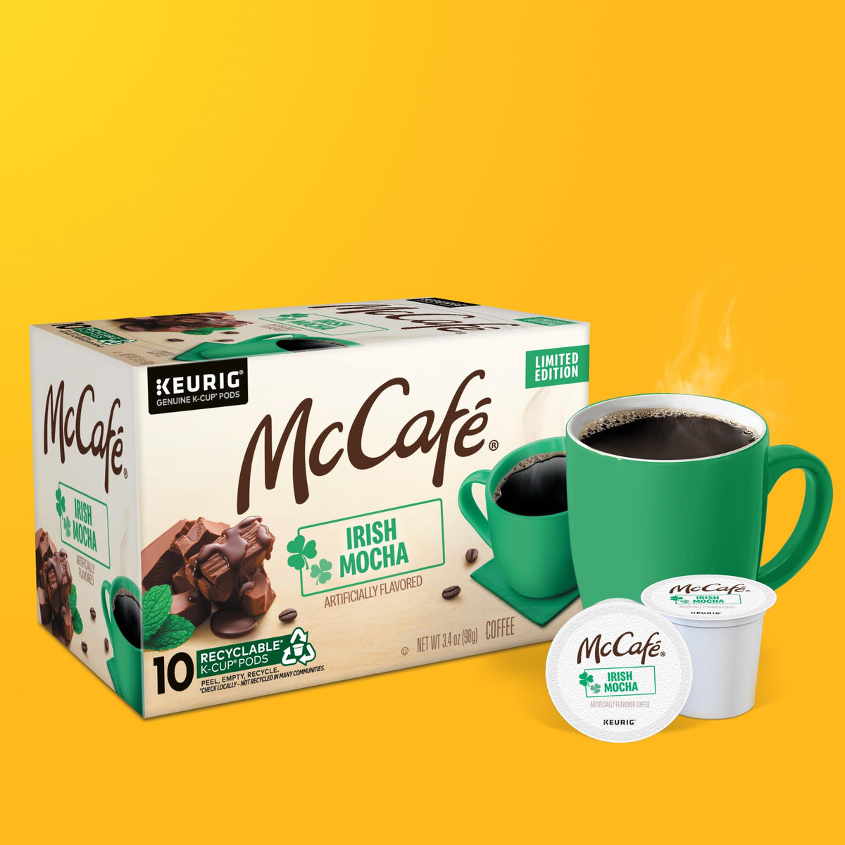 McCafé Irish Mocha Kosher certification on packaging.