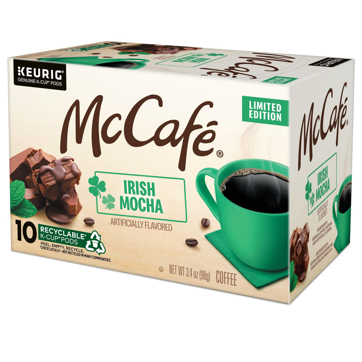McCafé Irish Mocha light roast in cup with chocolate tones.
