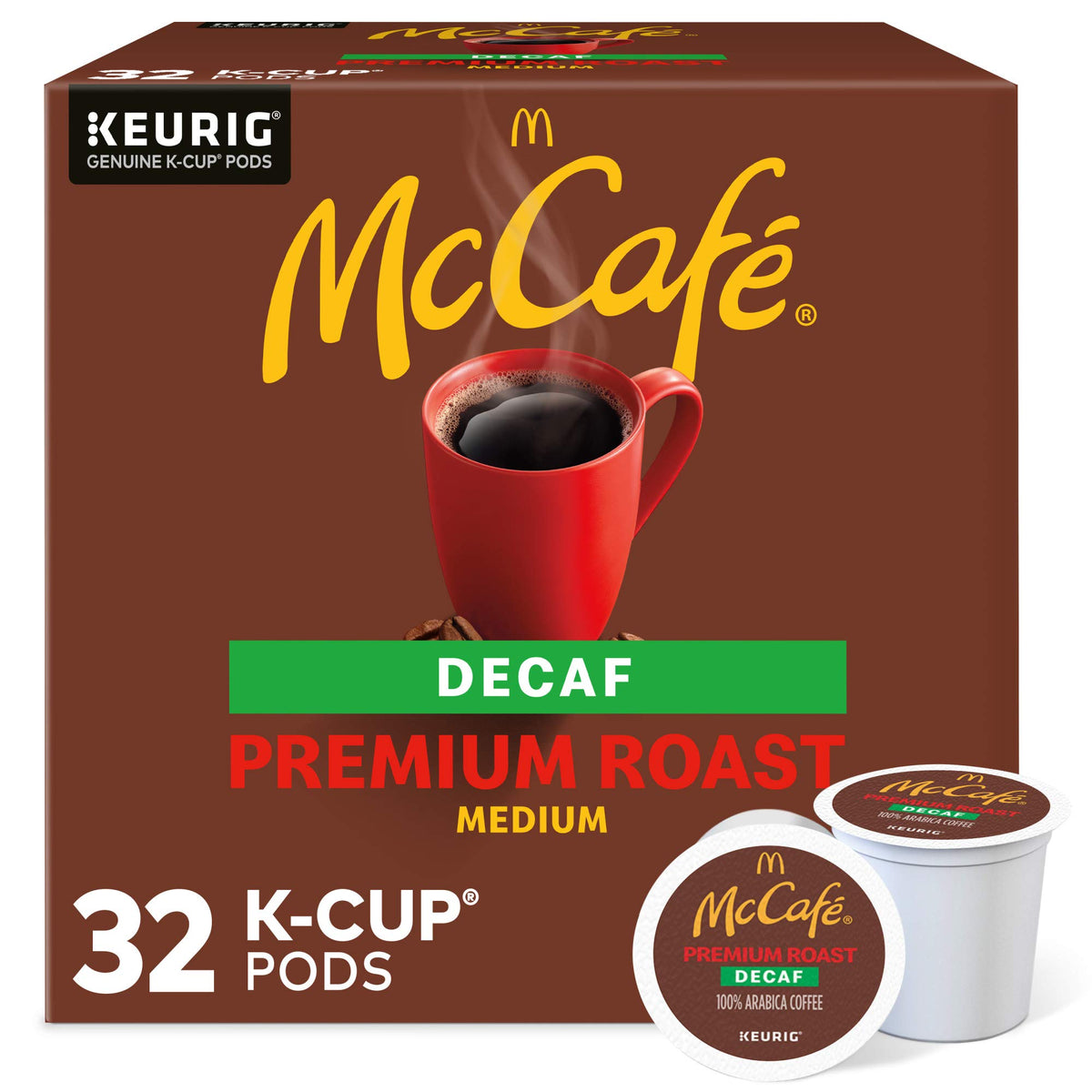 McCafé Keurig decaf pods front display for quick brewing