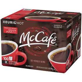 McCafé Premium Medium Roast K-Cup pods label close-up for a smooth, balanced brew