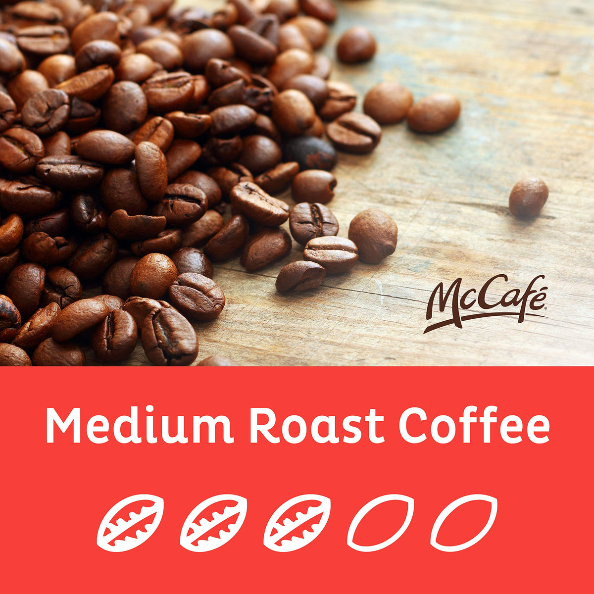 McCafe Premium Roast cup steaming, signaling a smooth medium roast.