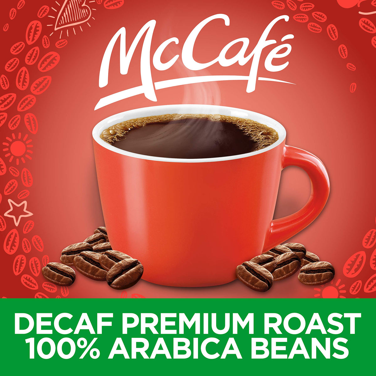 Steaming cup of McCafé Premium Roast Decaf after brewing
