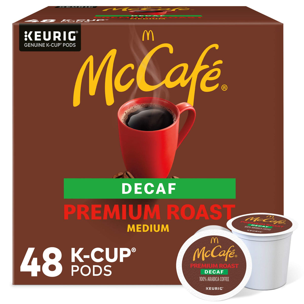 McCafé Premium Roast Decaf K-Cup pod ready for a smooth caffeine-free brew.