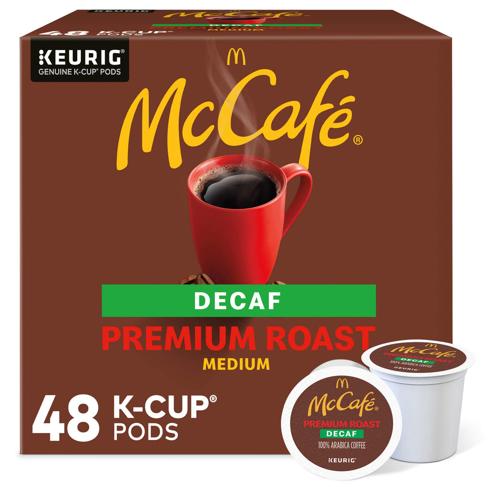 McCafé Premium Roast Decaf K-Cup pod ready for a smooth caffeine-free brew.