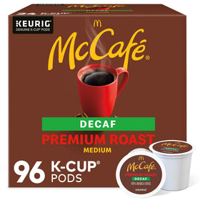 McCafé Premium Roast Decaf K-Cup pods front-pack for convenient at-home brewing