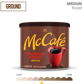 Steam rises from a hot mug of McCafé Premium Roast.