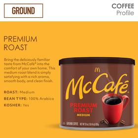 McCafé Premium Roast canister closed highlights premium Arabica beans.